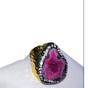 Gold and Pink Geode Statement Ring